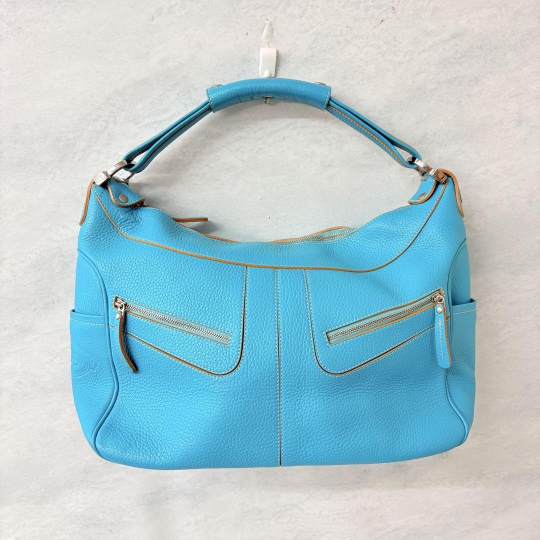 TOD'S Hand Shoulder Bag Tote Purse Leather Blue Authentic