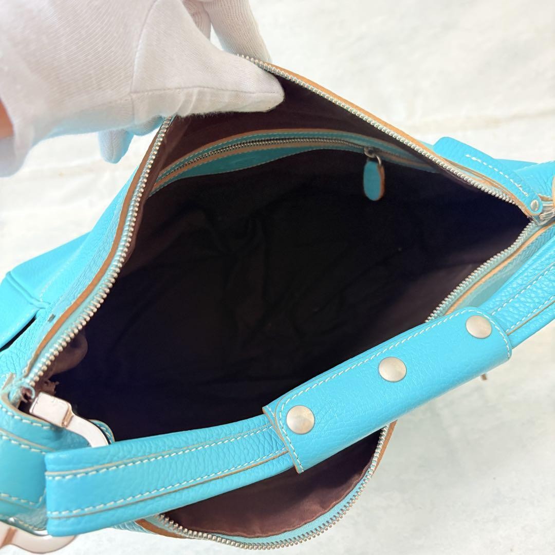 TOD'S Hand Shoulder Bag Tote Purse Leather Blue Authentic