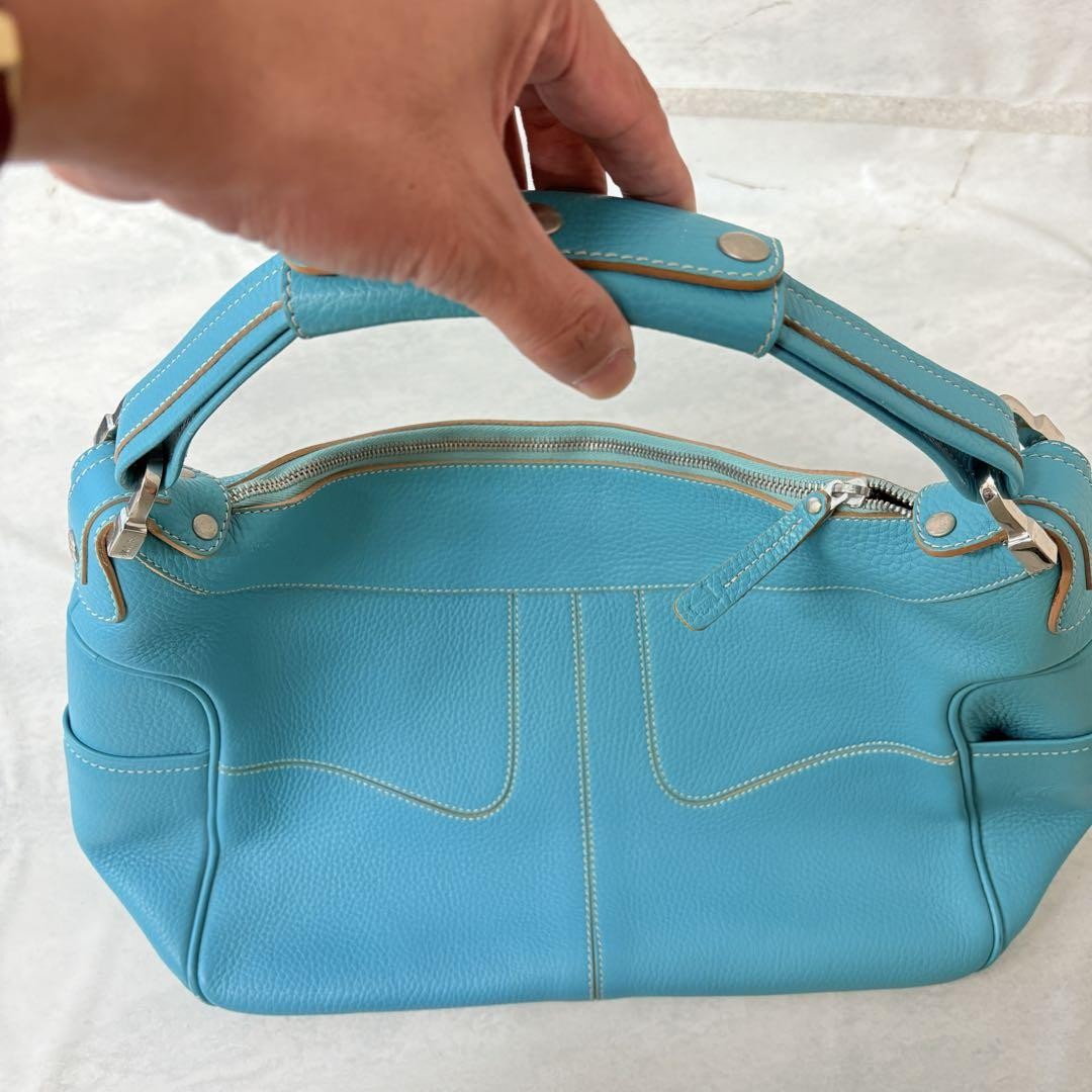 TOD'S Hand Shoulder Bag Tote Purse Leather Blue Authentic
