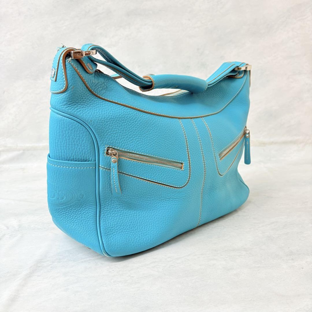 TOD'S Hand Shoulder Bag Tote Purse Leather Blue Authentic