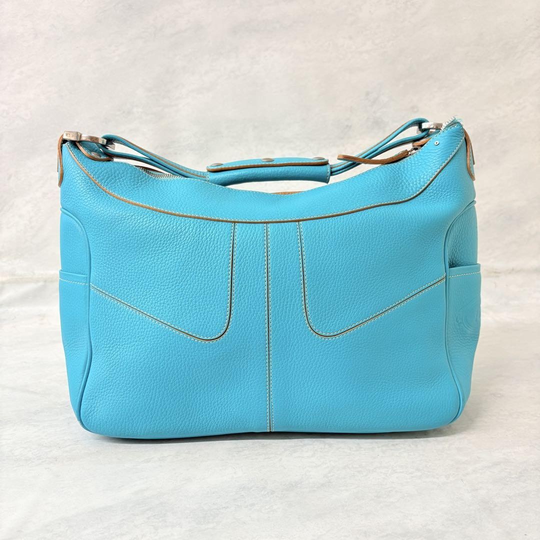 TOD'S Hand Shoulder Bag Tote Purse Leather Blue Authentic