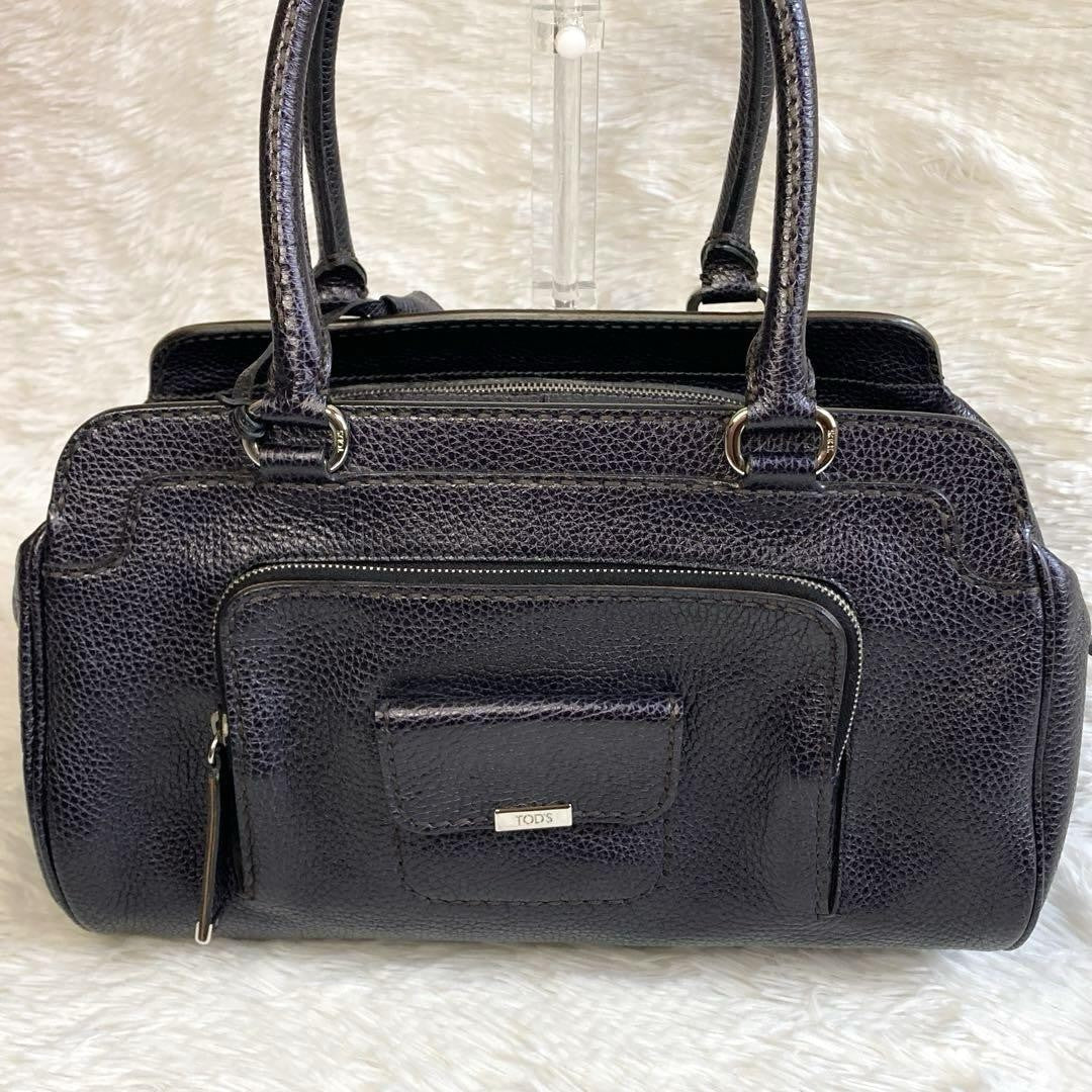 TOD'S Hand Shoulder Bag Tote Purse Leather Navy Authentic