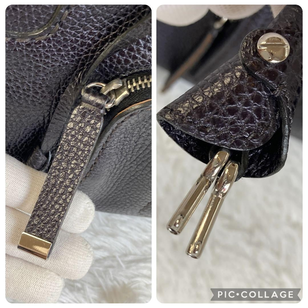 TOD'S Hand Shoulder Bag Tote Purse Leather Navy Authentic