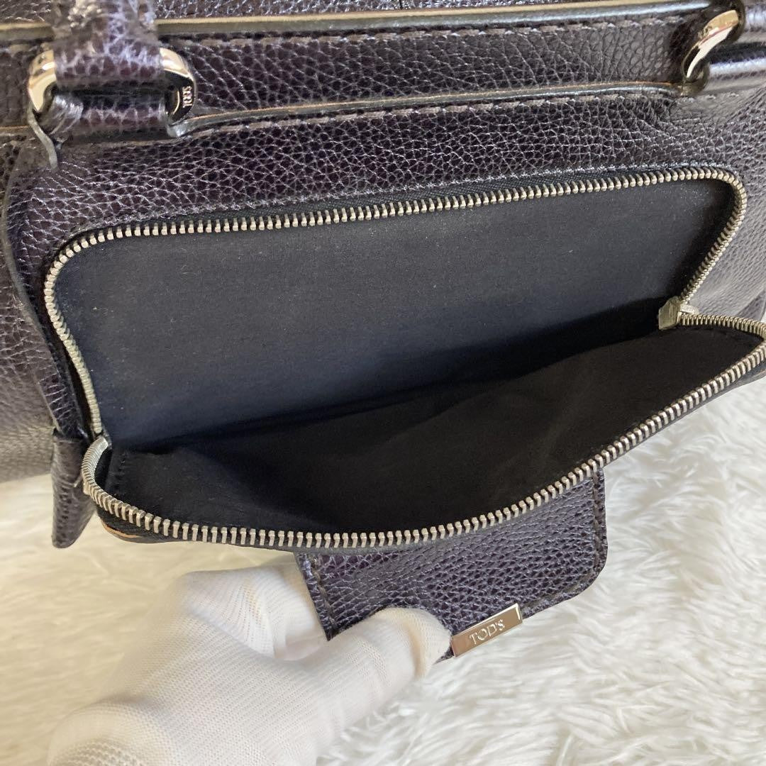 TOD'S Hand Shoulder Bag Tote Purse Leather Navy Authentic