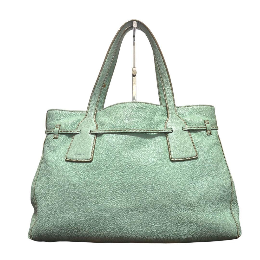 TOD'S Hand Bag Tote Purse Leather Mint Green Authentic