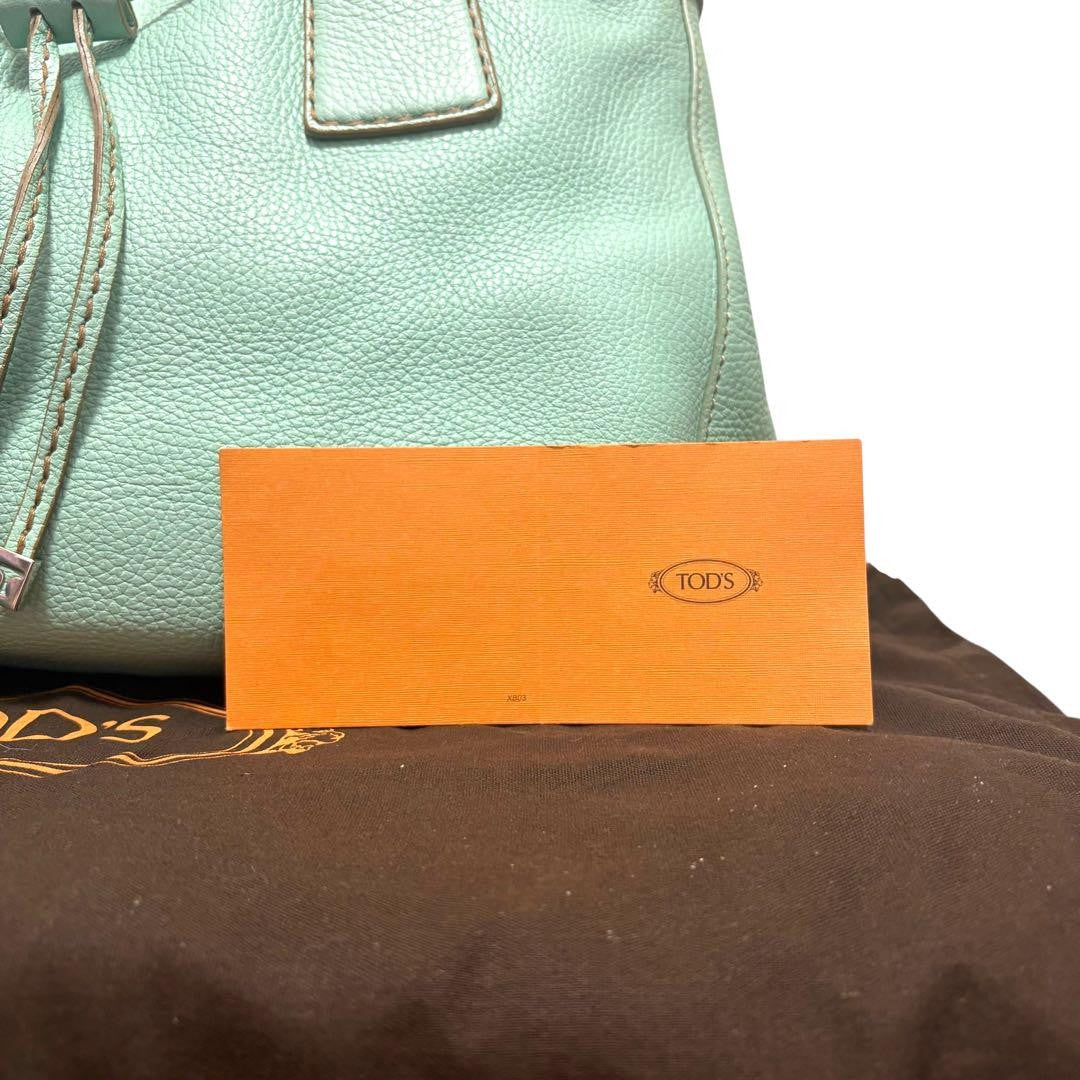 TOD'S Hand Bag Tote Purse Leather Mint Green Authentic
