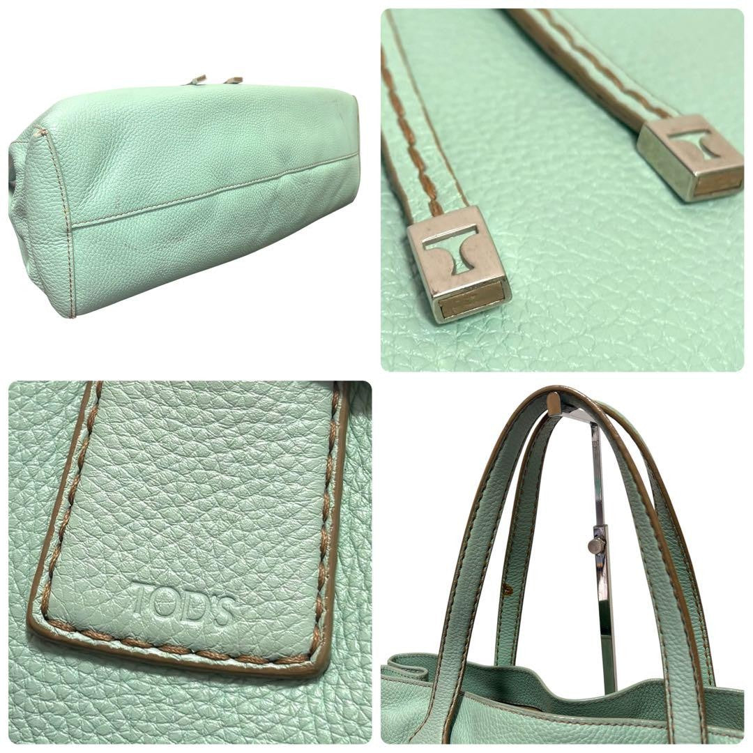 TOD'S Hand Bag Tote Purse Leather Mint Green Authentic