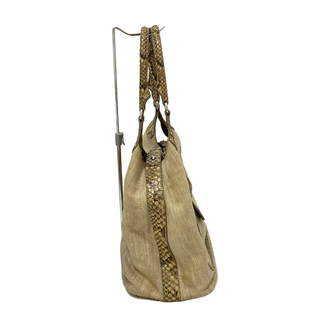 TOD'S Hand Bag Tote Purse Canvas Beige Dark Brown Authentic