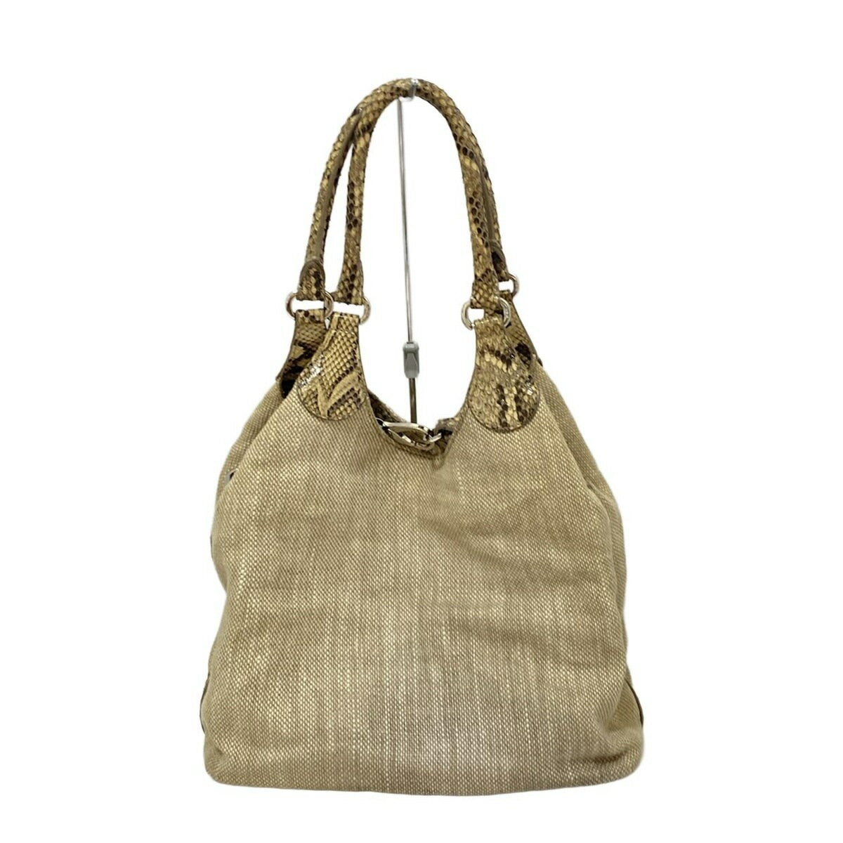 TOD'S Hand Bag Tote Purse Canvas Beige Dark Brown Authentic