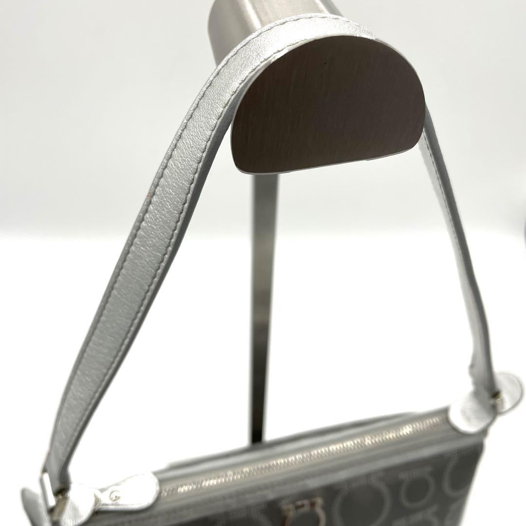 Salvatore Ferragamo Accessory Pouch Hand Pouch Gancini PVC Leather Silver Auth
