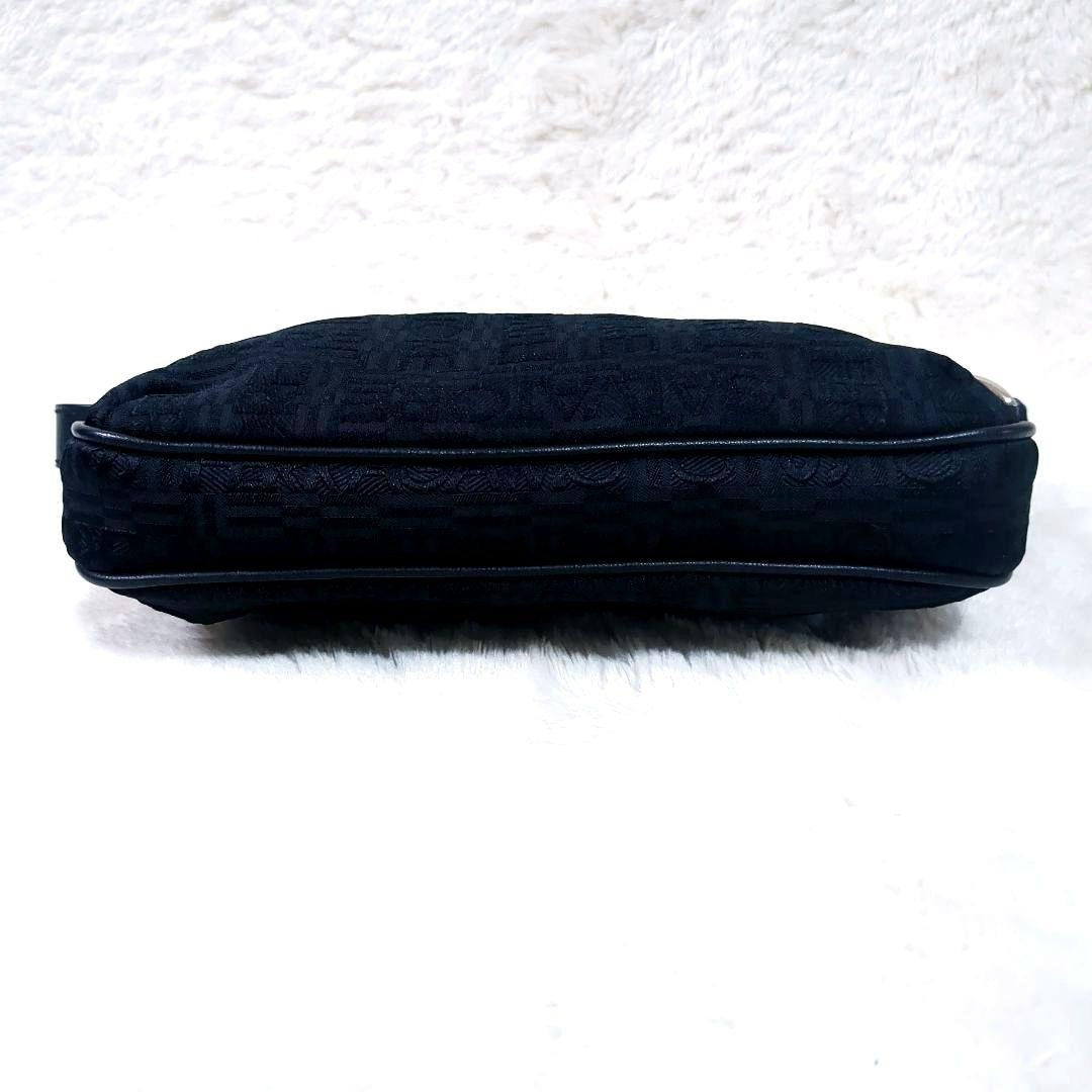 Salvatore Ferragamo Accessory Pouch Shoulder Bag Purse Leather Canvas Black Auth