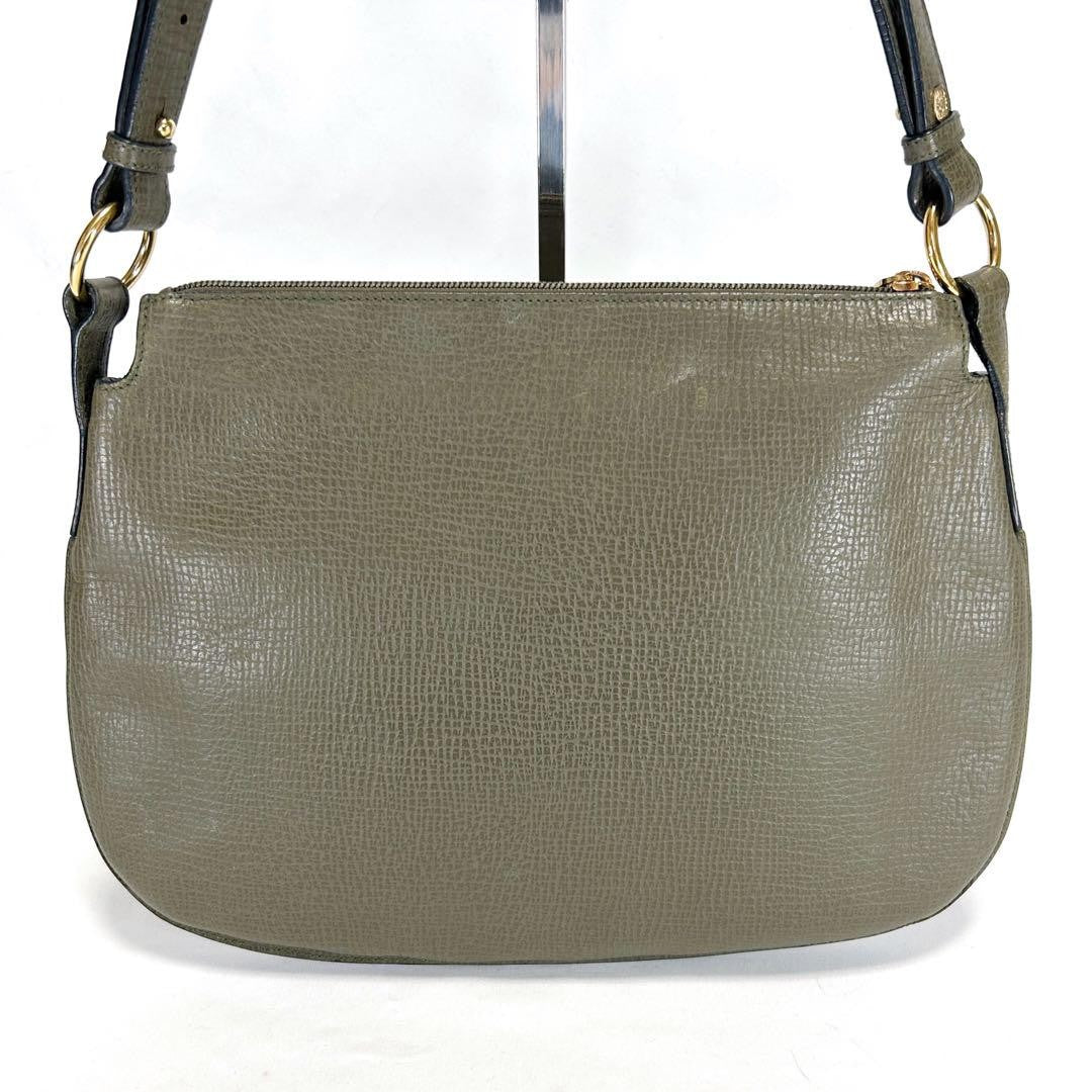 LOEWE Shoulder Bag Purse Logo Leather Khaki Authentic