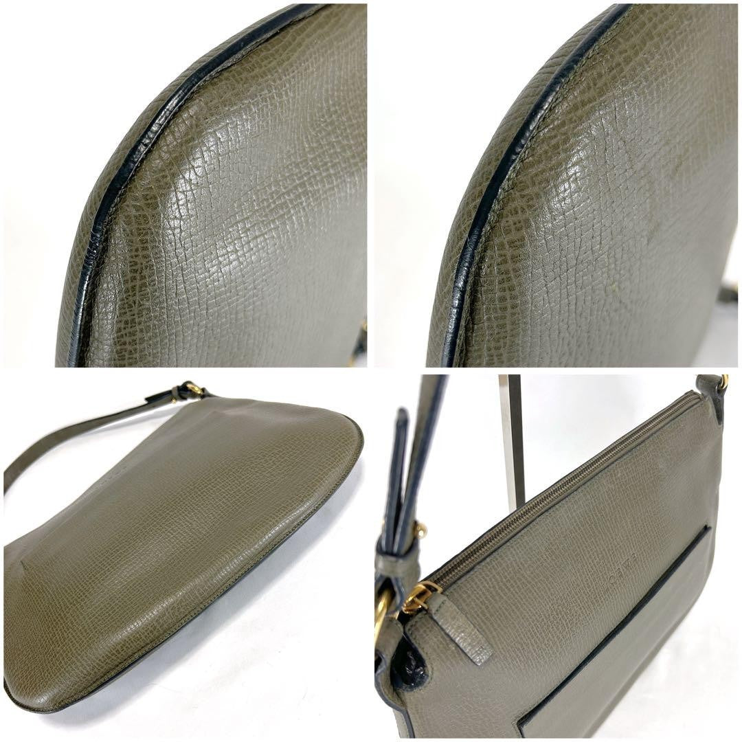 LOEWE Shoulder Bag Purse Logo Leather Khaki Authentic