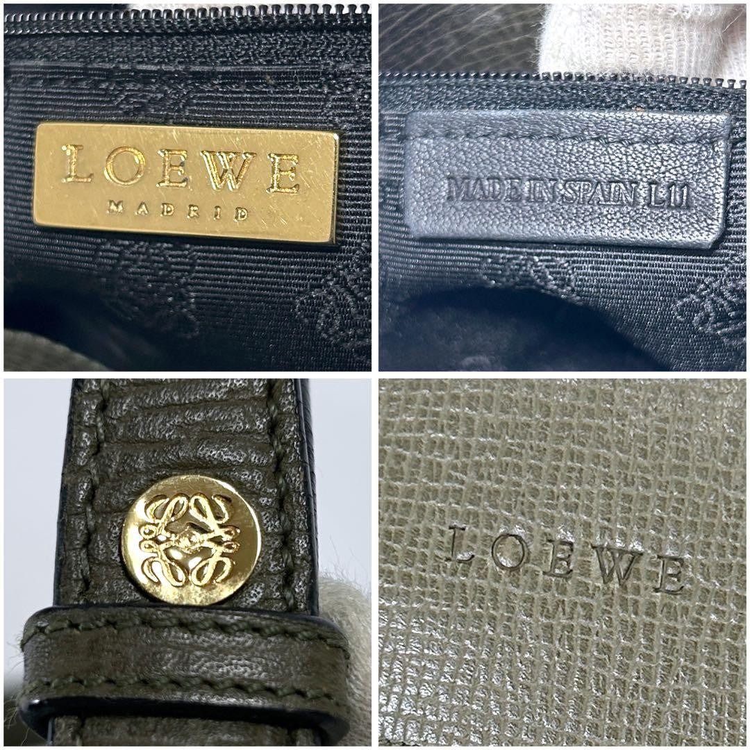 LOEWE Shoulder Bag Purse Logo Leather Khaki Authentic