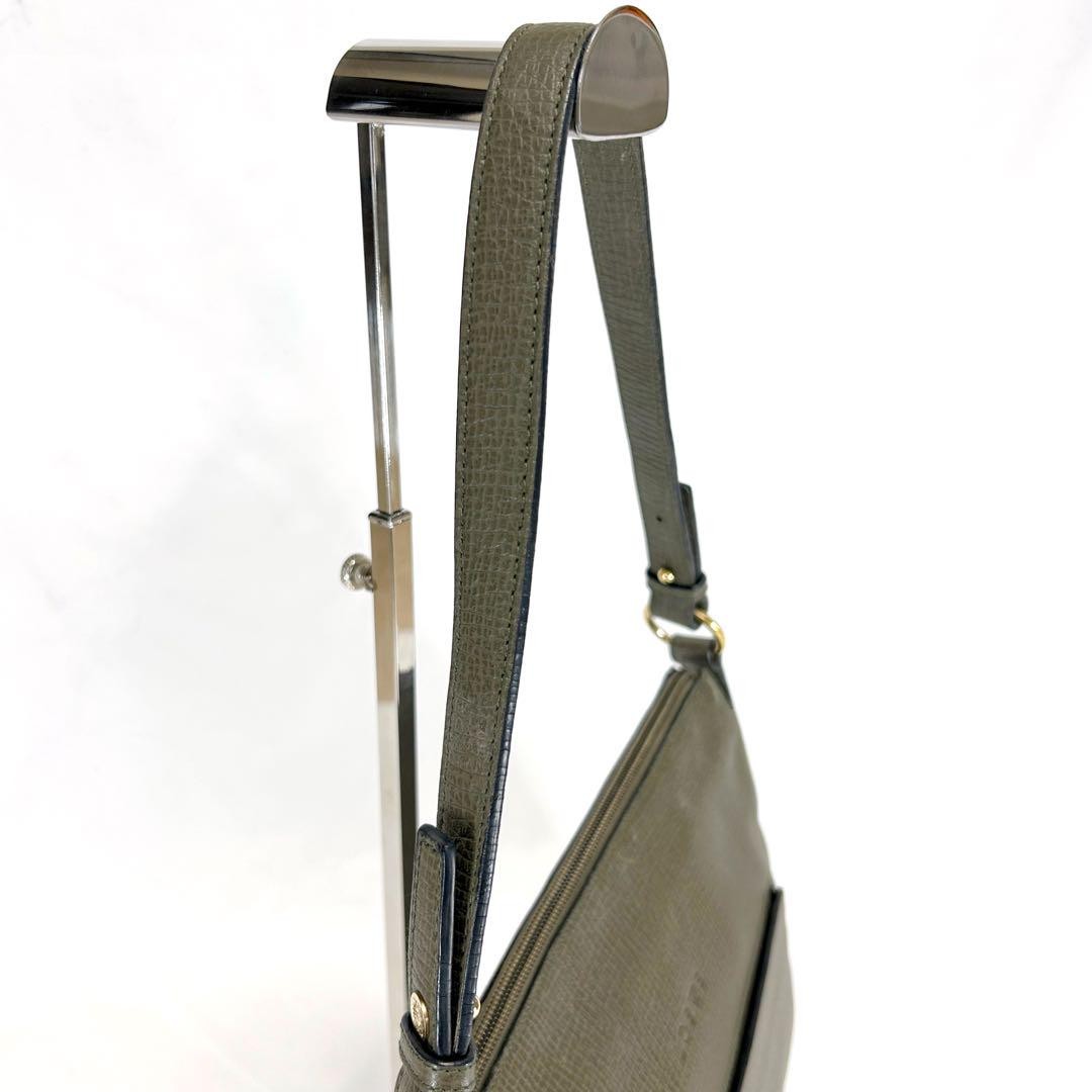 LOEWE Shoulder Bag Purse Logo Leather Khaki Authentic