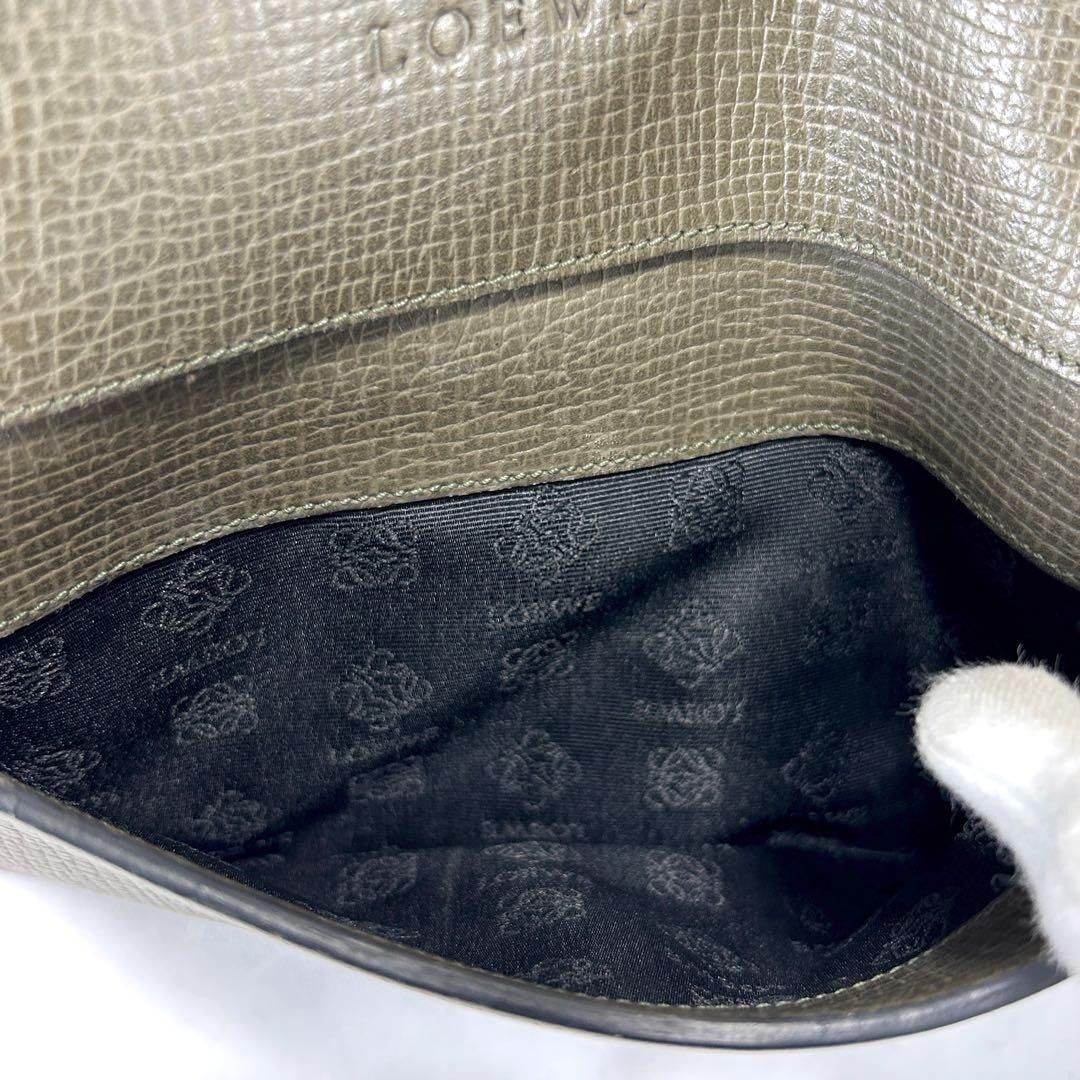 LOEWE Shoulder Bag Purse Logo Leather Khaki Authentic