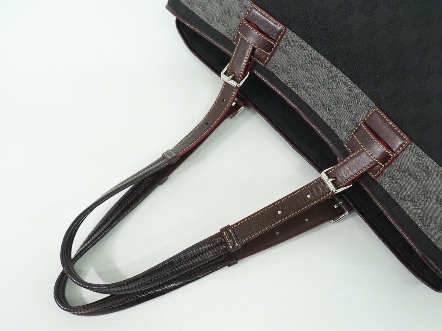 LOEWE Hand Shoulder Bag Tote Purse Anagram Canvas Black Gray Authentic