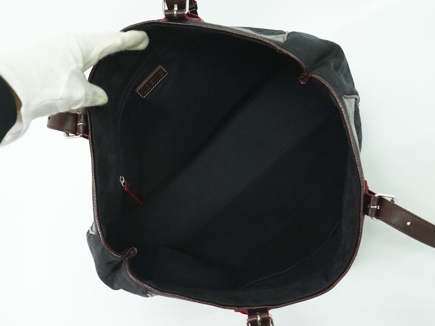 LOEWE Hand Shoulder Bag Tote Purse Anagram Canvas Black Gray Authentic