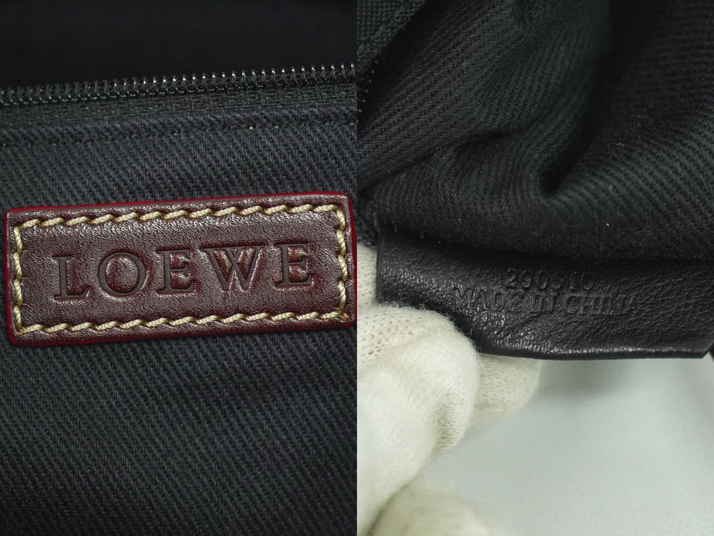 LOEWE Hand Shoulder Bag Tote Purse Anagram Canvas Black Gray Authentic