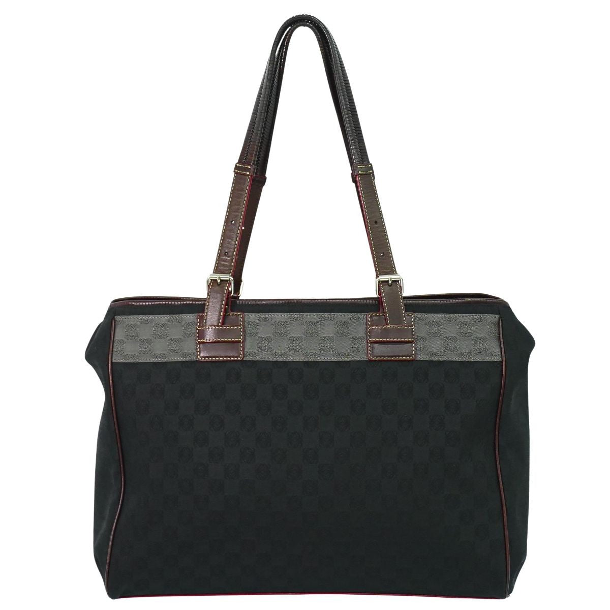 LOEWE Hand Shoulder Bag Tote Purse Anagram Canvas Black Gray Authentic