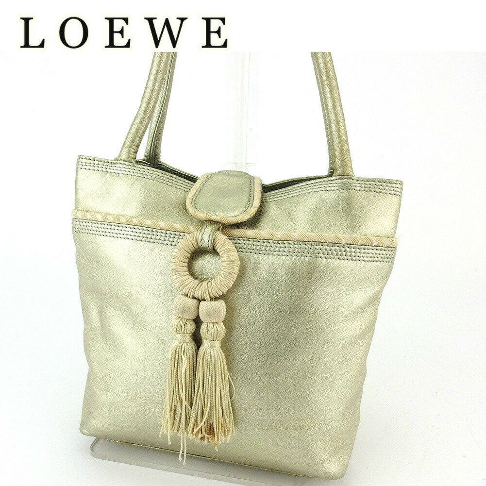 LOEWE Hand Bag Tote Purse Gold Beige Authentic
