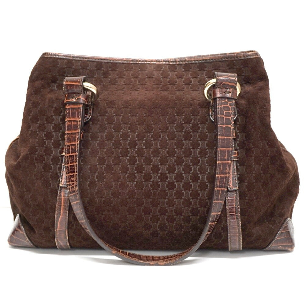 CELINE Hand Bag Tote Purse Macadam Suede Leather Brown Authentic