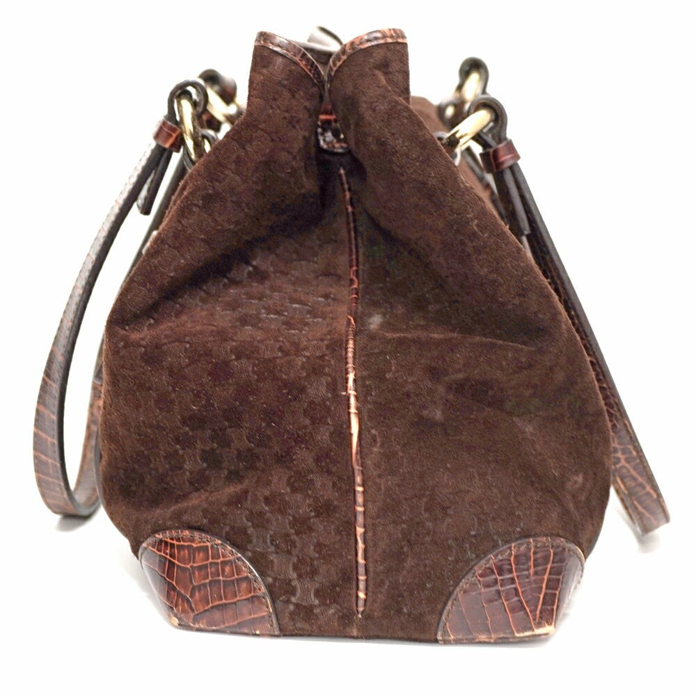 CELINE Hand Bag Tote Purse Macadam Suede Leather Brown Authentic