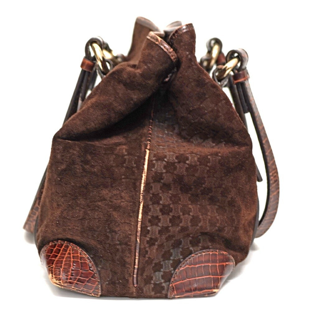 CELINE Hand Bag Tote Purse Macadam Suede Leather Brown Authentic