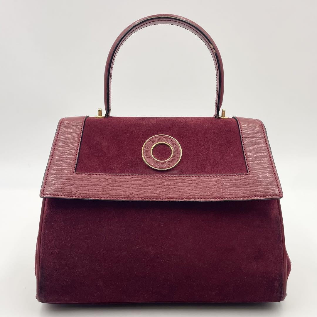 CELINE Hand Shoulder Bag Tote Purse 2way Suede Leather Bordeaux Authentic