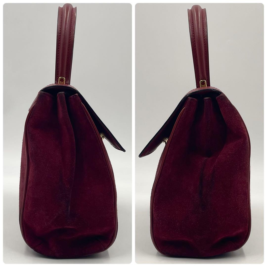 CELINE Hand Shoulder Bag Tote Purse 2way Suede Leather Bordeaux Authentic