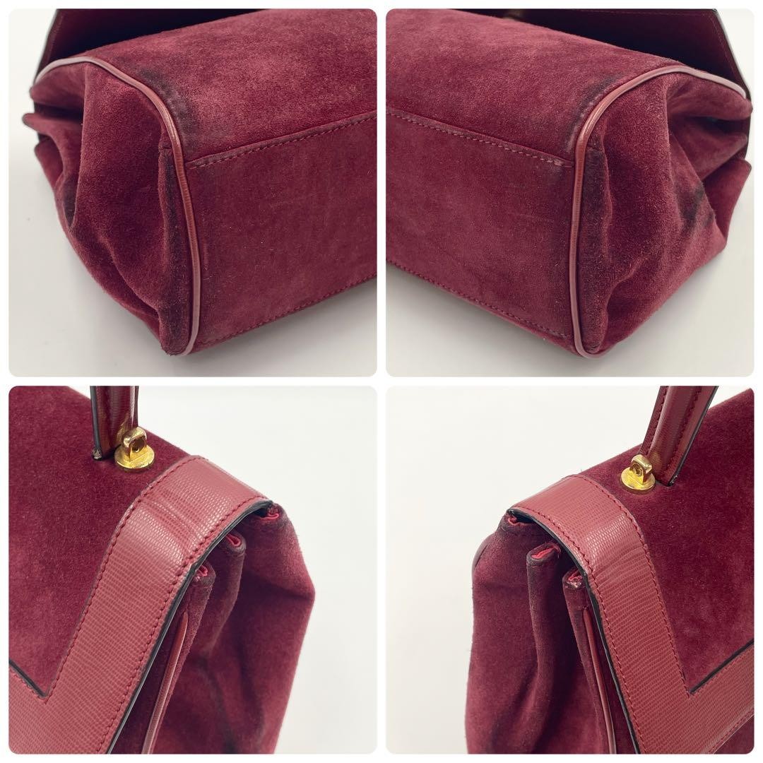 CELINE Hand Shoulder Bag Tote Purse 2way Suede Leather Bordeaux Authentic