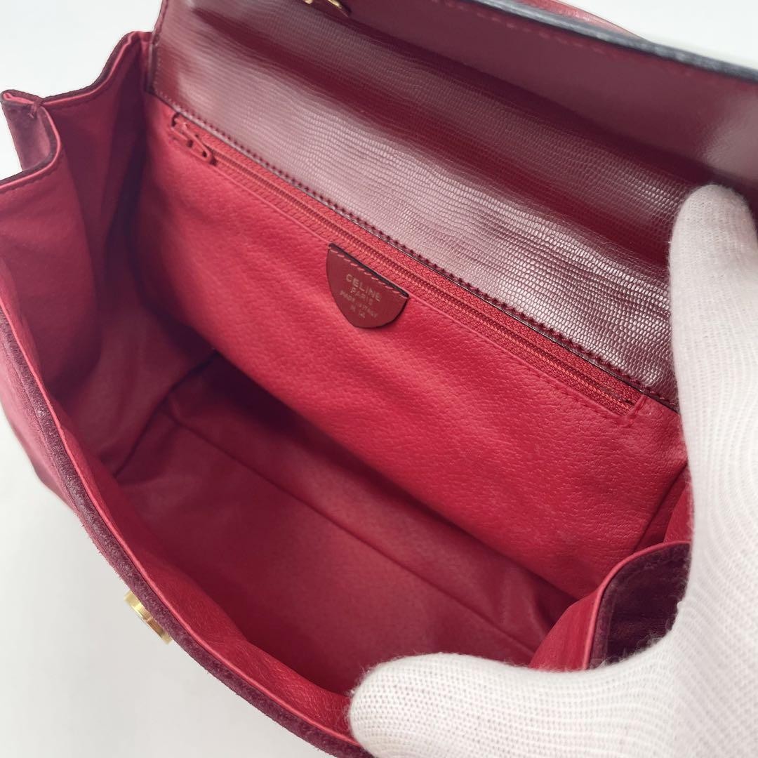 CELINE Hand Shoulder Bag Tote Purse 2way Suede Leather Bordeaux Authentic
