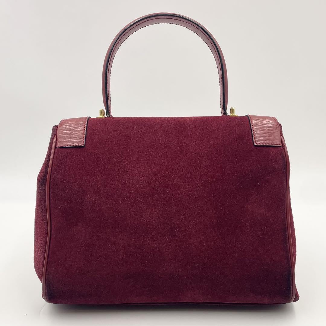 CELINE Hand Shoulder Bag Tote Purse 2way Suede Leather Bordeaux Authentic