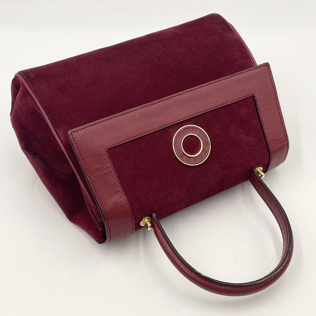 CELINE Hand Shoulder Bag Tote Purse 2way Suede Leather Bordeaux Authentic