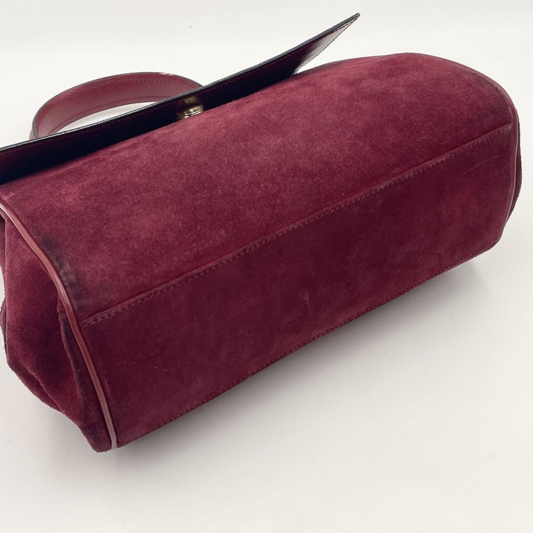 CELINE Hand Shoulder Bag Tote Purse 2way Suede Leather Bordeaux Authentic