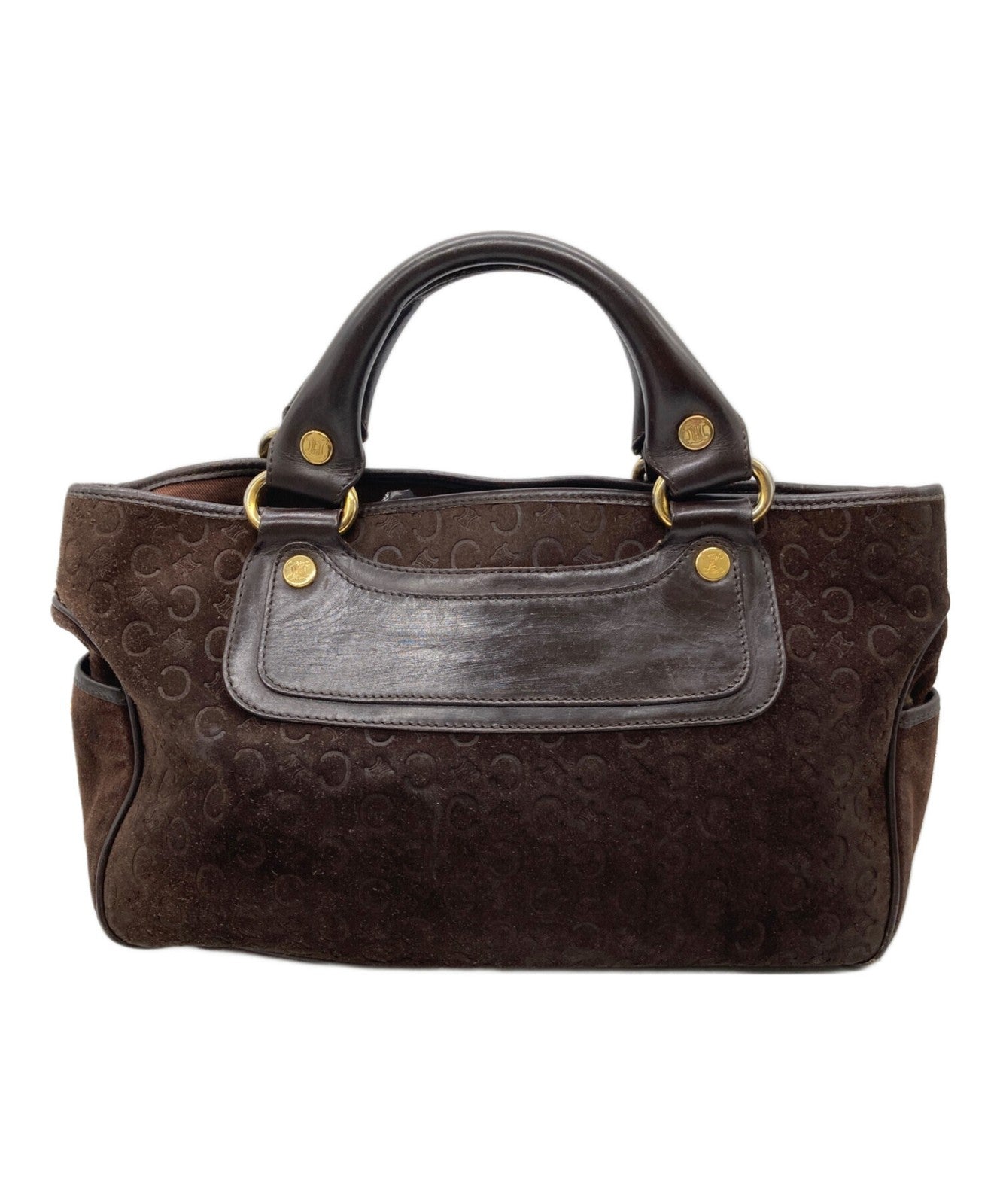 CELINE Hand Bag Tote Purse C Macadam Boogie Suede Brown Authentic