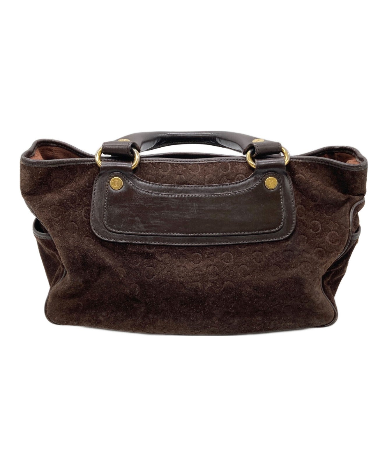 CELINE Hand Bag Tote Purse C Macadam Boogie Suede Brown Authentic