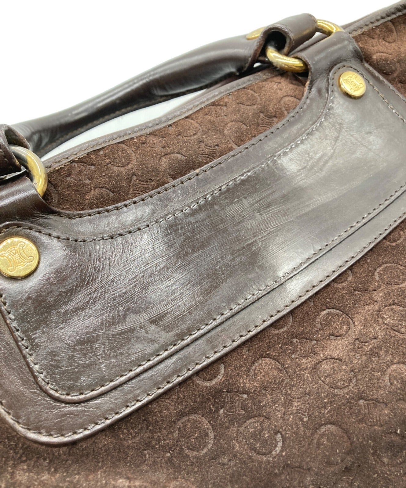 CELINE Hand Bag Tote Purse C Macadam Boogie Suede Brown Authentic
