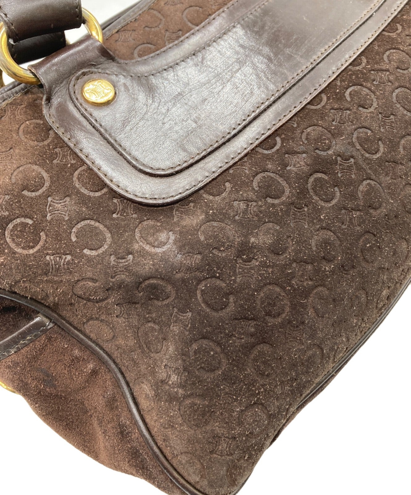 CELINE Hand Bag Tote Purse C Macadam Boogie Suede Brown Authentic