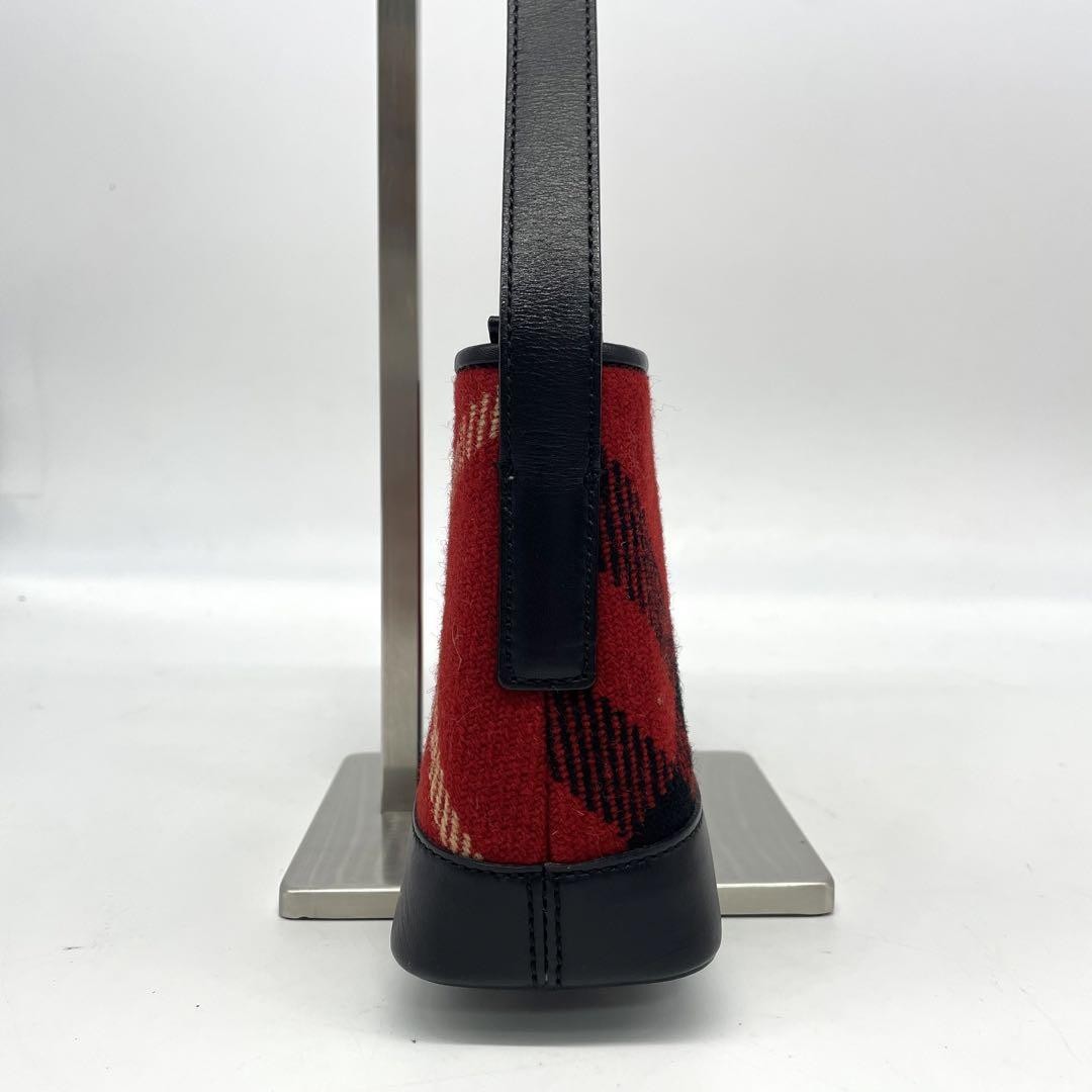 BURBERRY Shoulder Bag Purse Nova Check Wool Leather Red Black Authentic
