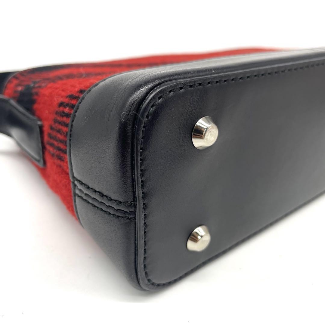 BURBERRY Shoulder Bag Purse Nova Check Wool Leather Red Black Authentic