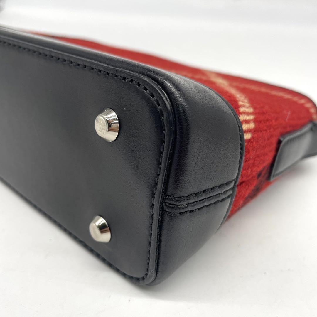 BURBERRY Shoulder Bag Purse Nova Check Wool Leather Red Black Authentic
