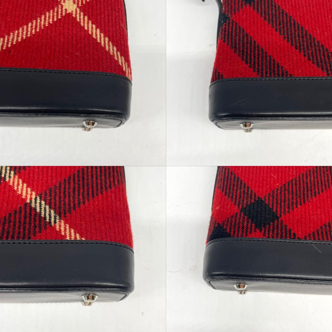 BURBERRY Shoulder Bag Purse Nova Check Wool Leather Red Black Authentic