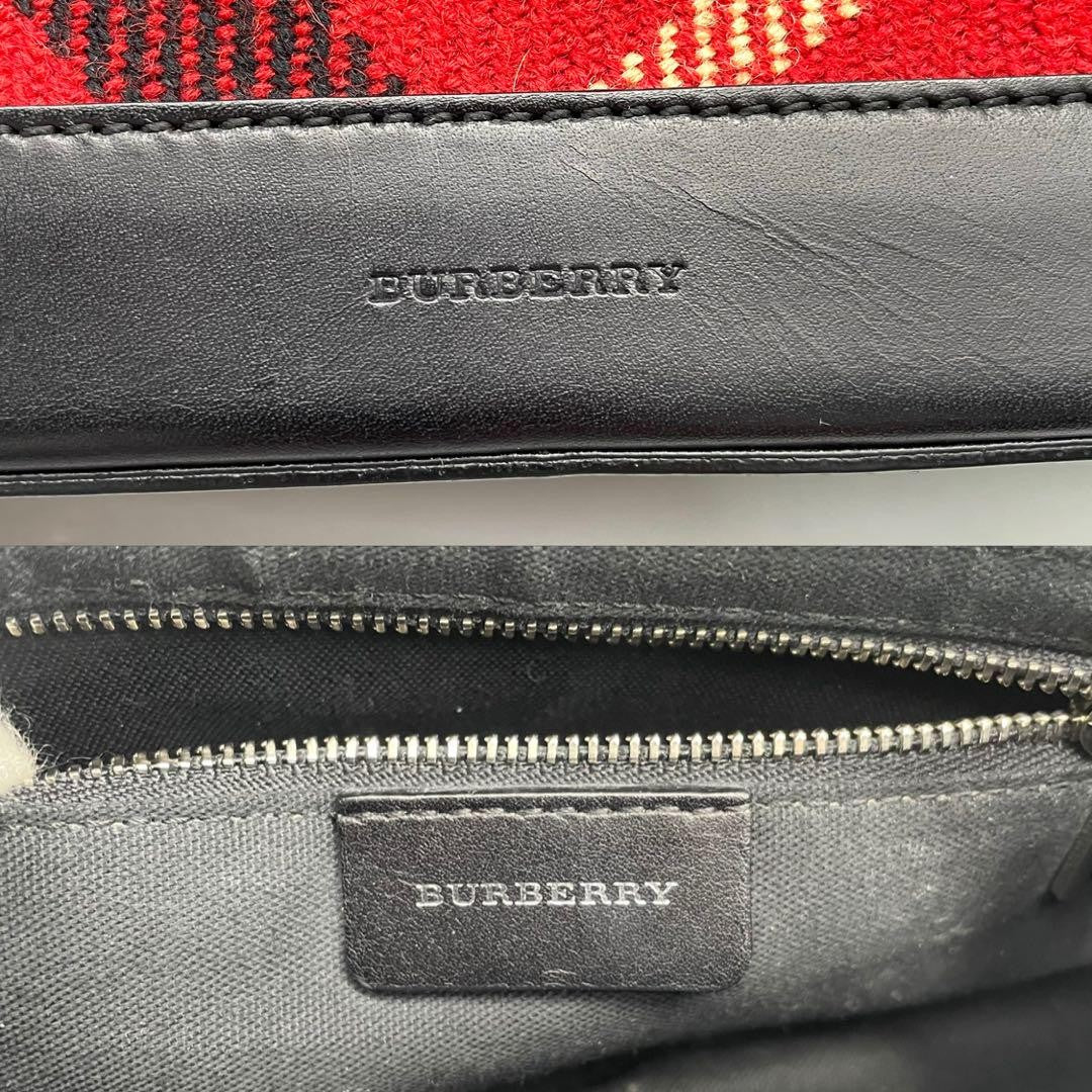 BURBERRY Shoulder Bag Purse Nova Check Wool Leather Red Black Authentic