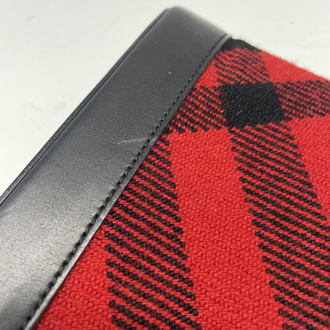 BURBERRY Shoulder Bag Purse Nova Check Wool Leather Red Black Authentic