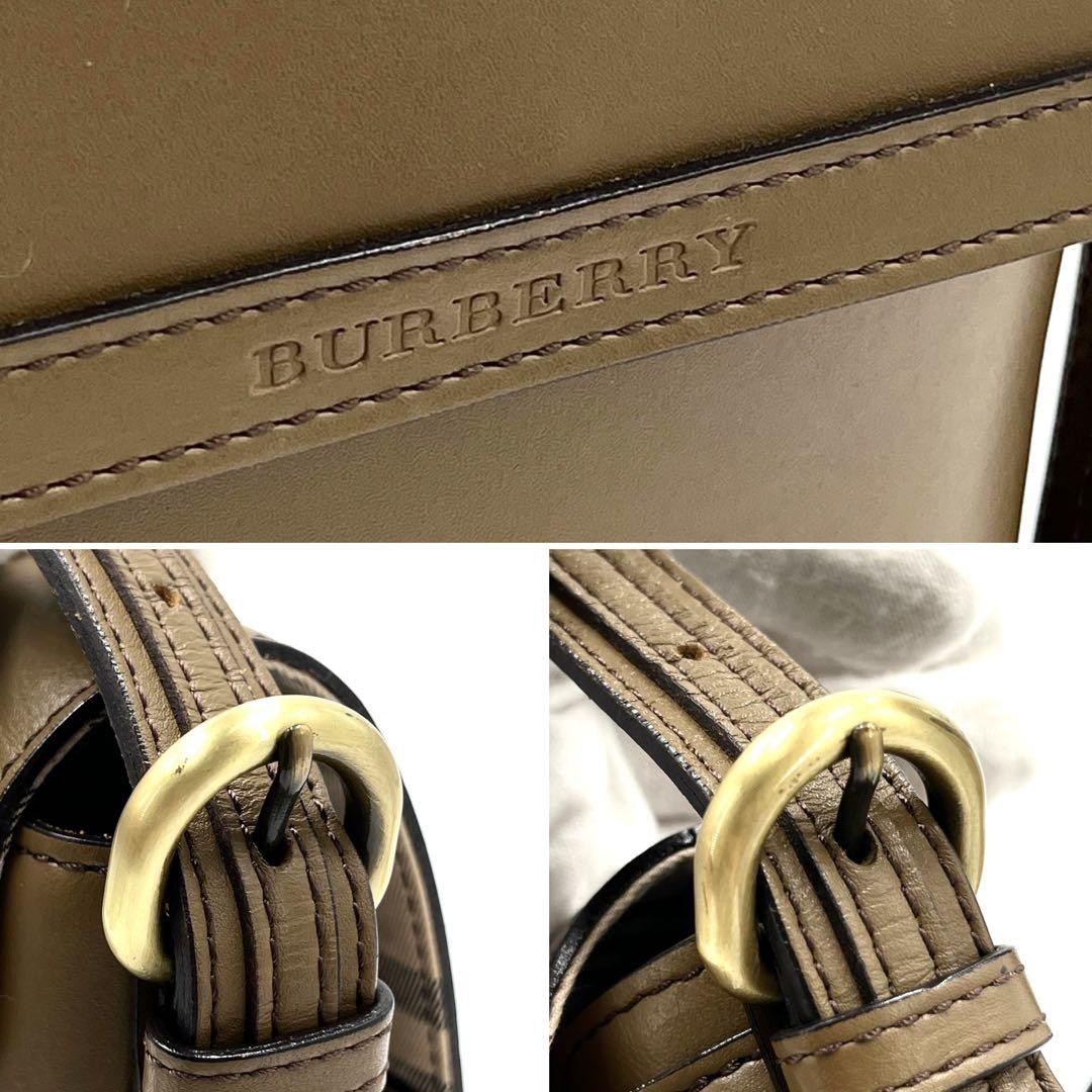 BURBERRY Shoulder Bag Purse Nova Check Leather Light Brown Authentic