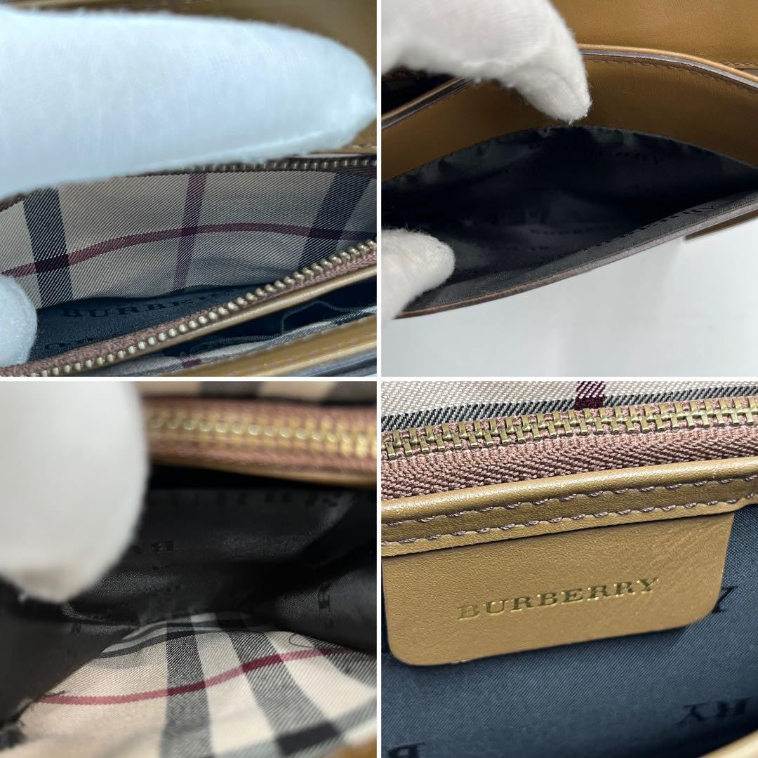 BURBERRY Shoulder Bag Purse Nova Check Leather Light Brown Authentic