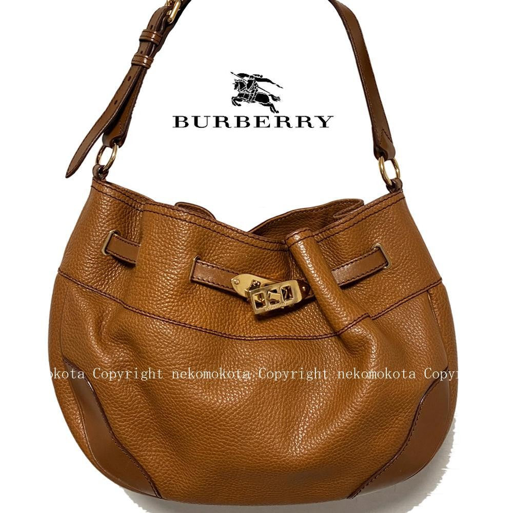 BURBERRY Shoulder Bag Purse Nova Check Leather Camel Authentic