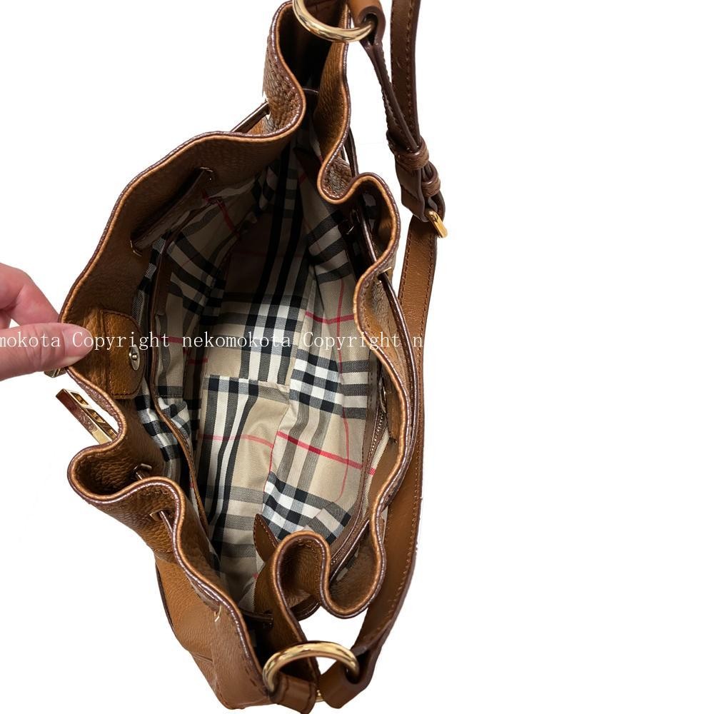BURBERRY Shoulder Bag Purse Nova Check Leather Camel Authentic