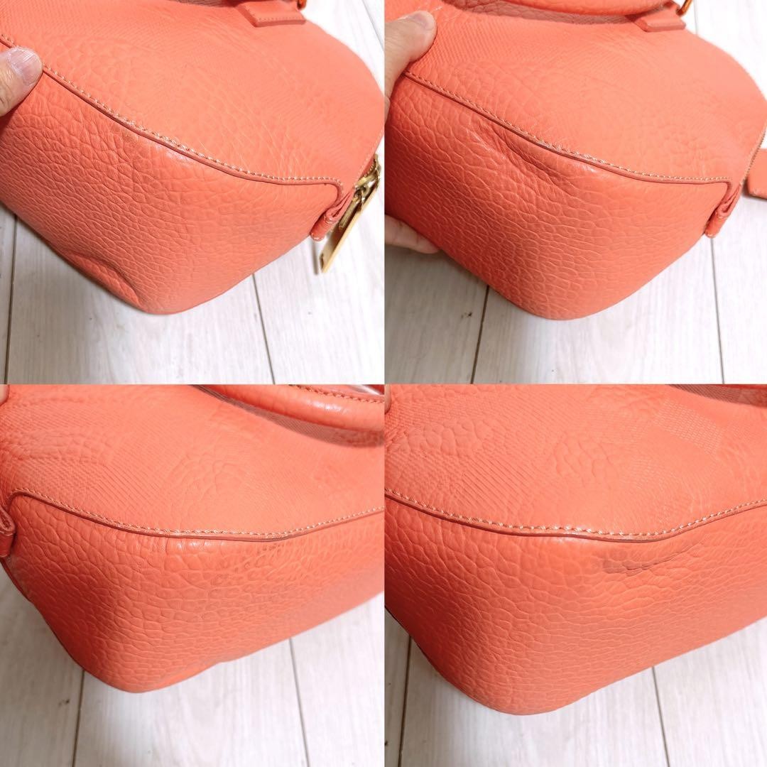 BURBERRY Hand Bag Tote Purse Leather Light Pink Orange Authentic